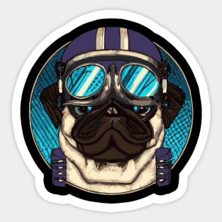 Retro Pug Pilot Dog Lover Puppy Sticker